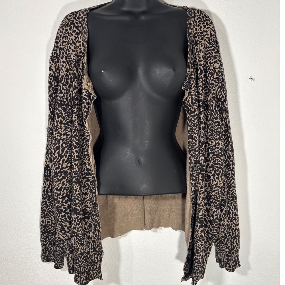 Lane Bryant Cardigan Womens 22 24 Leopard Cheetah Print Long Sleeve Button Front